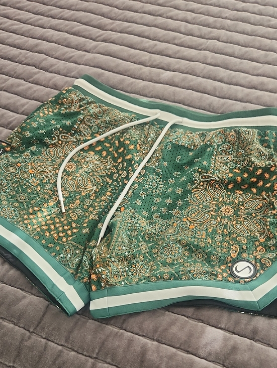 Tlf Apparel Other - Men's Green Paisley Athletic Shorts with Drawstring